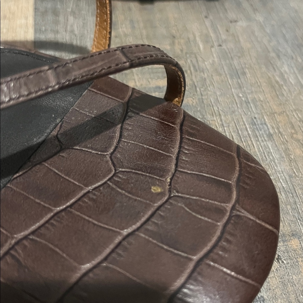 Joie brown Croc-Embossed Leather Slingback Sandals size 8.5 (38 1/2) kitten heel - Picture 10 of 10